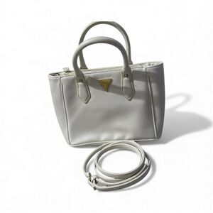 Guess White Satchel Crossbody Bag Gold Logo Adjustable Strap